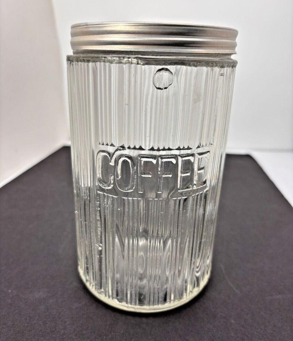 Antique COFFEE Jar, Hoosier Glassware, TRIPLE SKIP Ribbed Pattern w/bubbles